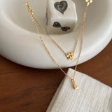 925 Silver Double Layer Flower Heart Pendant Necklace Small Petals