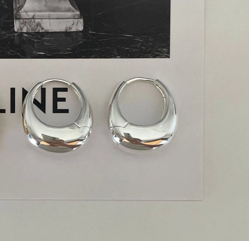 925 Silver Oval Big Hoop Earrings for Women, Exaggerate Thick Minimalist Jewelry