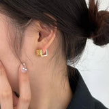 925 Silver Letter Square Stud Earring for Women