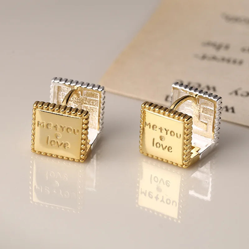 925 Silver Letter Square Stud Earring for Women