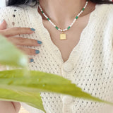 925 Silver Green Agate Pearl Heart Pendant Necklace for Women Fine Jewelry