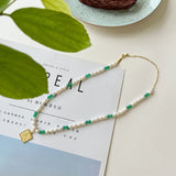 925 Silver Green Agate Pearl Heart Pendant Necklace for Women Fine Jewelry