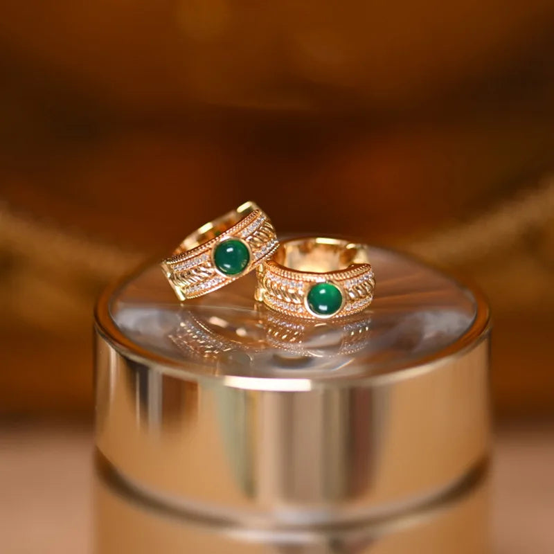925 Silver Green Agate Stud Earrings Round Twist Matcha Donuts