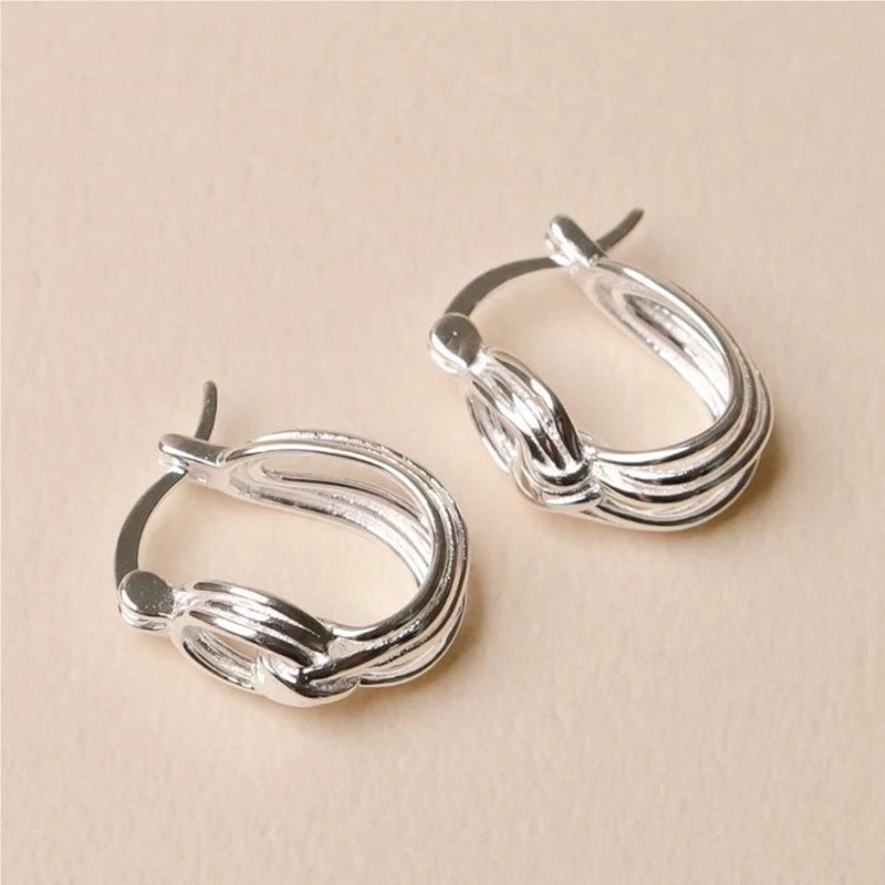 925 Sterling Silver Tie Knot Hoop Earrings Openwork Korea Fine Jewelry