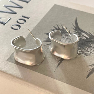 925 Silver Concave Matte Stud Earrings for Women