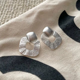 925 Silver Square Stud Earrings for Women, Irregular Texture, Openwork