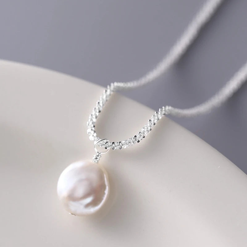925 Sterling Silver Baroque Pearl Pendant Necklace for Women