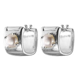 925 Silver Pearl Square Stud Earrings French Minimalist Fine Jewelry
