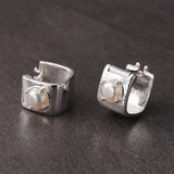 925 Silver Pearl Square Stud Earrings French Minimalist Fine Jewelry