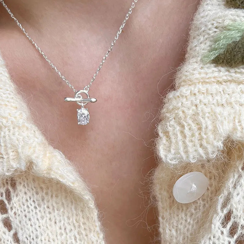 925 Sterling Silver Zircon Pendant Necklace for Women INS Style Fine Jewelry