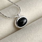 925 Silver Oval Agate Pendant Necklace Classic Jewelry