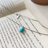 925 Silver Turquoise Pendant Necklace Snake Chain Stone Jewelry