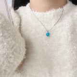 925 Silver Turquoise Pendant Necklace Snake Chain Stone Jewelry
