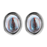 925 Silver Moonstone Stud Earrings Double Sided Smile