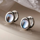 925 Silver Moonstone Stud Earrings Double Sided Smile
