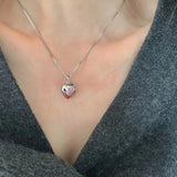 925 Silver Pink Zircon Strawberry Heart Pendant Necklace for Women