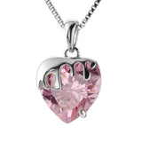 925 Silver Pink Zircon Strawberry Heart Pendant Necklace for Women