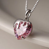 925 Silver Pink Zircon Strawberry Heart Pendant Necklace for Women