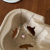 925 Silver Pink Zircon Strawberry Heart Pendant Necklace for Women