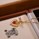 925 Silver Red Agate Heart Pendant Necklace Vintage Pearl Necklace