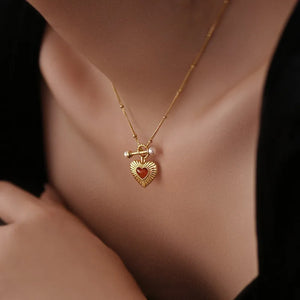 925 Silver Red Agate Heart Pendant Necklace Vintage Pearl Necklace