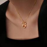 925 Silver Red Agate Heart Pendant Necklace Vintage Pearl Necklace