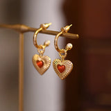 925 Silver Red Agate Heart Pendant Necklace Vintage Pearl Necklace