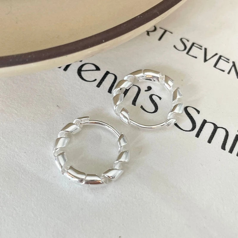 925 Silver Spiral Round Hoop Earrings Twill Distortion Jewelry