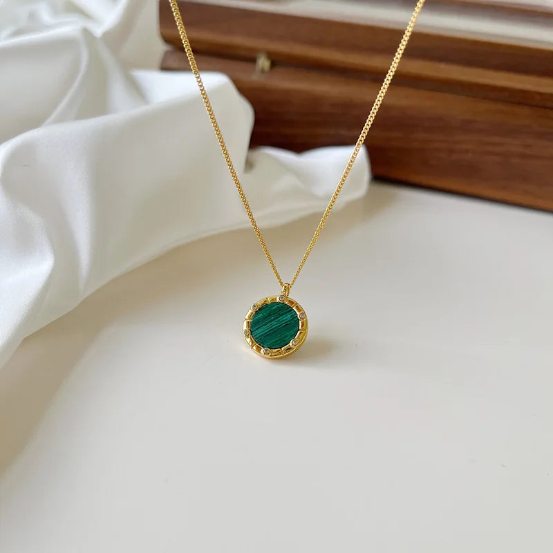 925 Sterling Silver Malachite Pendant Necklace for Women