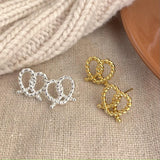 925 Silver Twist Heart Stud Earrings Tie A Knot Openwork Fine Jewelry