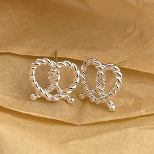 925 Silver Twist Heart Stud Earrings Tie A Knot Openwork Fine Jewelry
