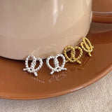 925 Silver Twist Heart Stud Earrings Tie A Knot Openwork Fine Jewelry