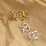 925 Silver Twist Heart Stud Earrings Tie A Knot Openwork Fine Jewelry