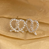 925 Silver Twist Heart Stud Earrings Tie A Knot Openwork Fine Jewelry