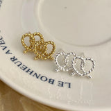 925 Silver Twist Heart Stud Earrings Tie A Knot Openwork Fine Jewelry