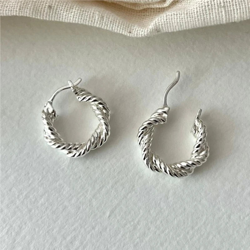 925 Sterling Silver Twisted Rope Weave Hoop Earrings for Women