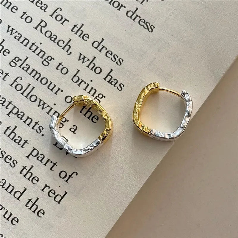 925 Silver Square Texture Stud Earrings Minimalist Fine Jewelry