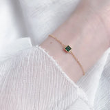 Green Zircon 925 Silver Square Bracelet for Women