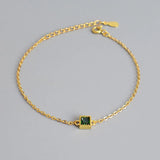 Green Zircon 925 Silver Square Bracelet for Women