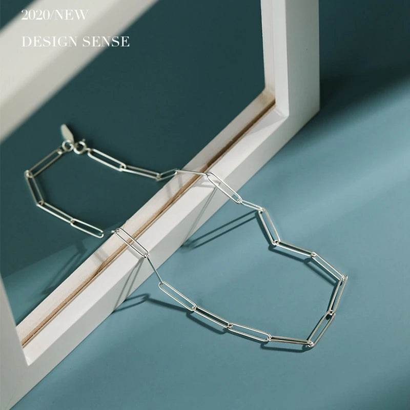 925 Silver Square Chain Choker Necklace for Women
