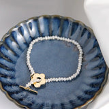 Freshwater Pearl Flower Choker Necklace 925 Silver O T Button Necklace