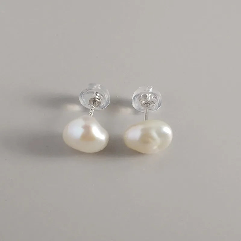 Freshwater Pearl Stud Earrings 925 Silver Anti Allergy Women Jewelry