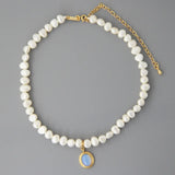 Natural Pearl Moonstone Womens Necklace 925 Sterling Silver Pendant Necklace