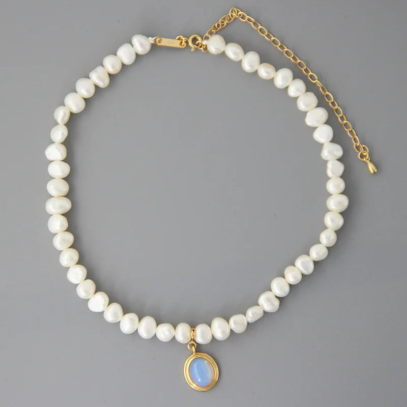 Natural Pearl Moonstone Womens Necklace 925 Sterling Silver Pendant Necklace