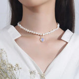 Natural Pearl Moonstone Womens Necklace 925 Sterling Silver Pendant Necklace