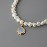 Natural Pearl Moonstone Womens Necklace 925 Sterling Silver Pendant Necklace