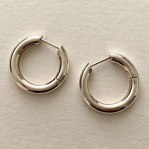 925 Sterling Silver 3mm Thick Hoop Earrings Women Glossy Office Jewelry