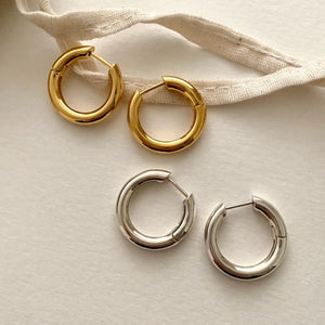 925 Sterling Silver 3mm Thick Hoop Earrings Women Glossy Office Jewelry