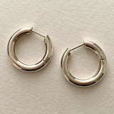 925 Sterling Silver 3mm Thick Hoop Earrings Women Glossy Office Jewelry