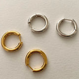 925 Sterling Silver 3mm Thick Hoop Earrings Women Glossy Office Jewelry